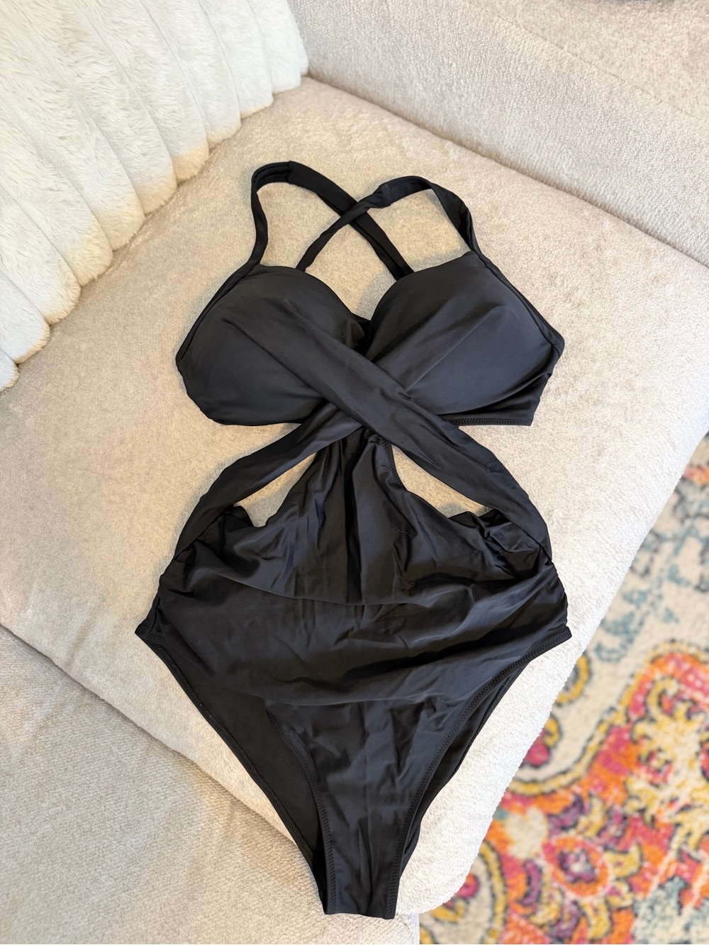 Black Twisted-Front Kids One-Piece Swimsuit